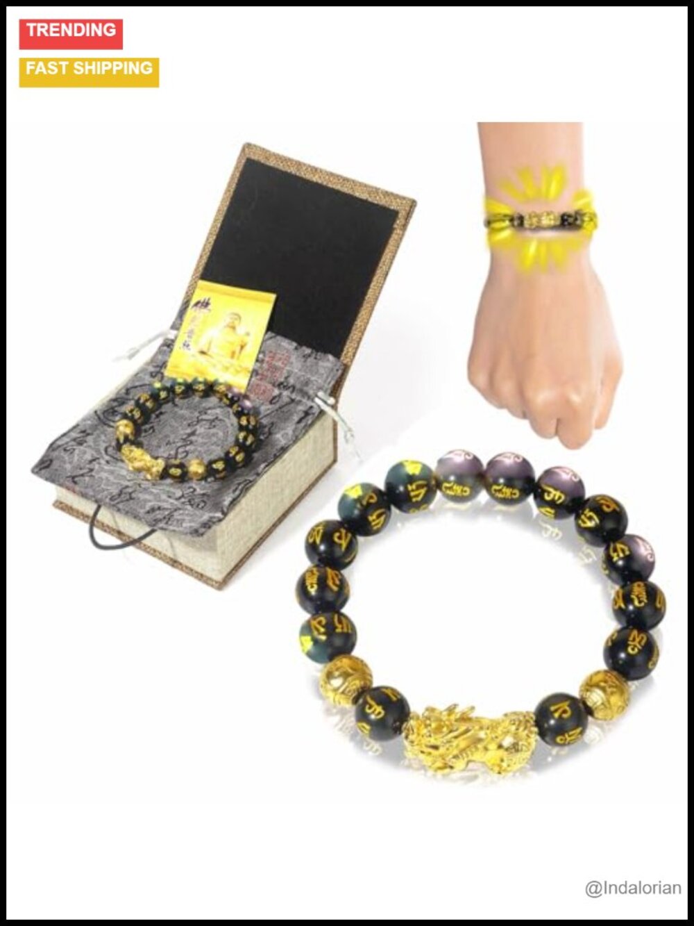 24K Gold Plated Pixiu Obsidian Bracelet Feng Shui Wealth Protection